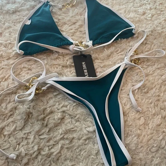 Sexy Thong Bikini Set with Gold Accents - Picture 14 of 16